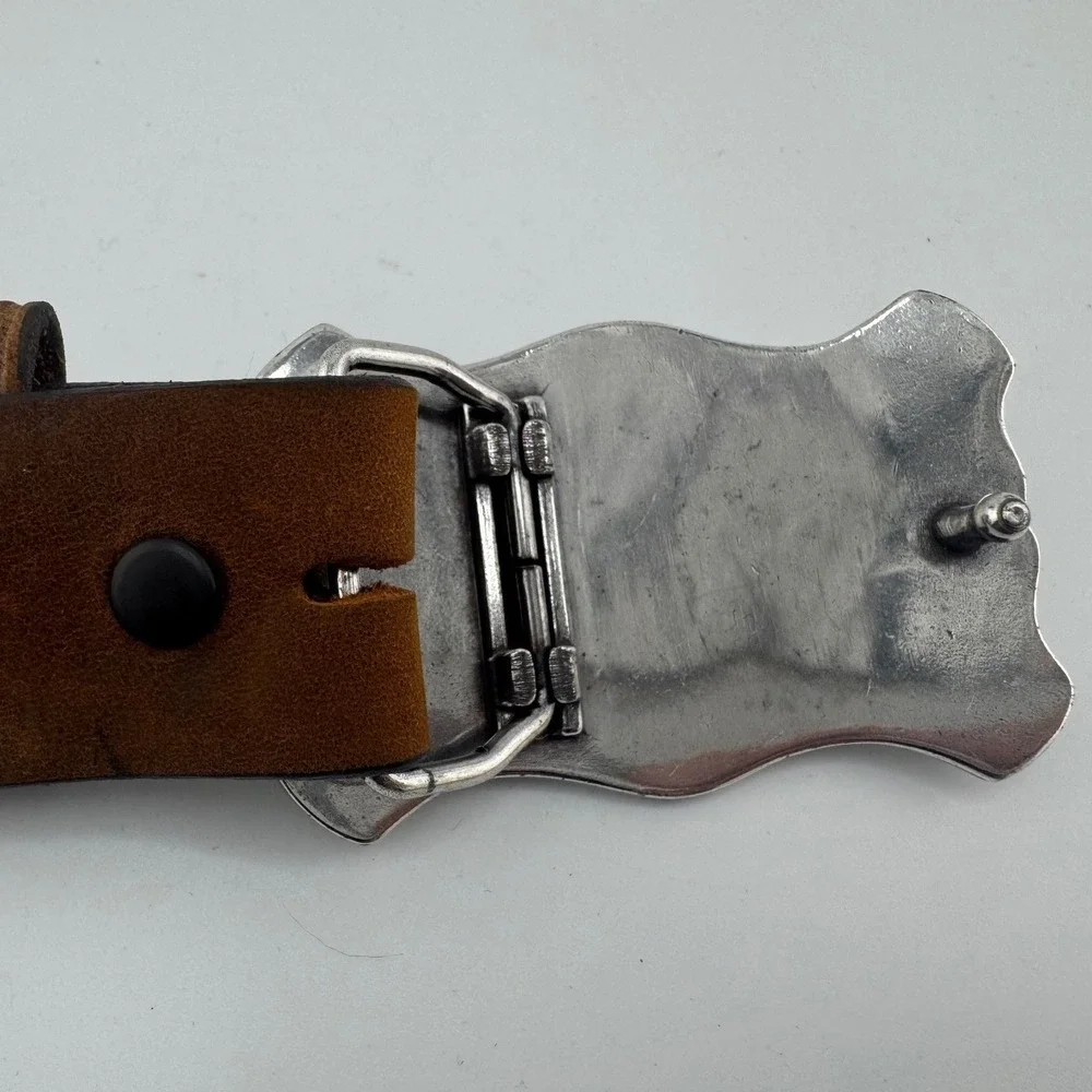Tony Lama Brown Tooled Leather Western Belt Longhorn Buckle‎ 24 C60119 USA